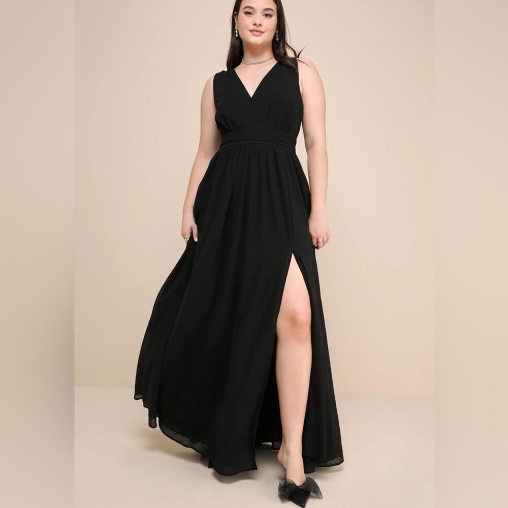 NWT Lulus Black Sexy High Slit Dress Formal Maxi Size Medium
